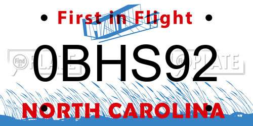 0BHS92 North Carolina License Plate