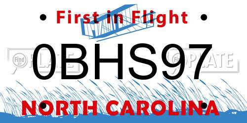 0BHS97 North Carolina License Plate