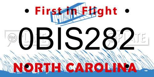 0BIS282 North Carolina License Plate