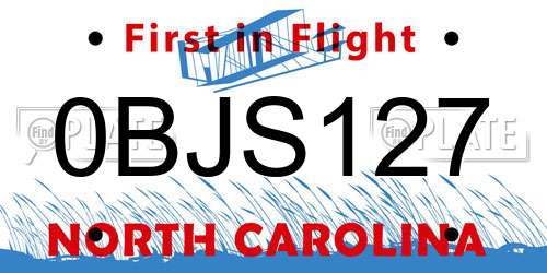 0BJS127 North Carolina License Plate