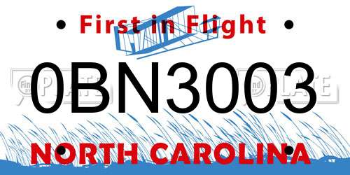 0BN3003 North Carolina License Plate