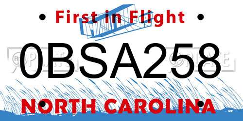 0BSA258 North Carolina License Plate