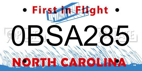 0BSA285 North Carolina License Plate