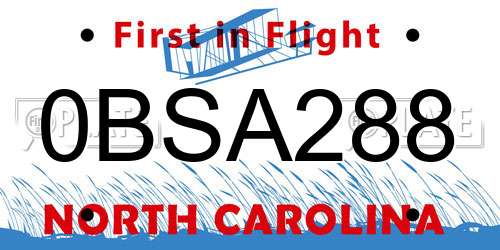0BSA288 North Carolina License Plate