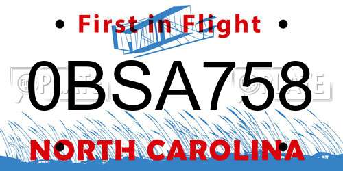 0BSA758 North Carolina License Plate