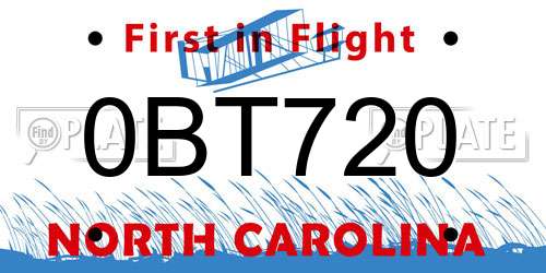 0BT720 North Carolina License Plate