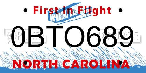 0BTO689 North Carolina License Plate