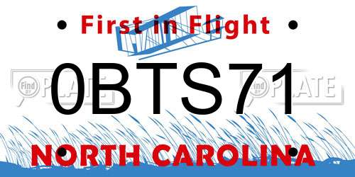 0BTS71 North Carolina License Plate