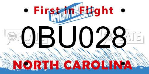 0BU028 North Carolina License Plate