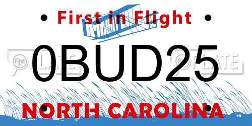 0BUD25 North Carolina License Plate