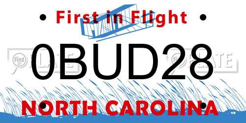 0BUD28 North Carolina License Plate