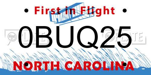 0BUQ25 North Carolina License Plate