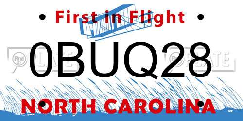 0BUQ28 North Carolina License Plate