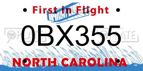 0BX355 North Carolina License Plate