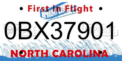 0BX37901 North Carolina License Plate