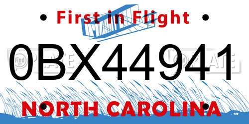 0BX44941 North Carolina License Plate