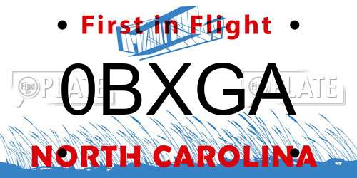0BXGA North Carolina License Plate