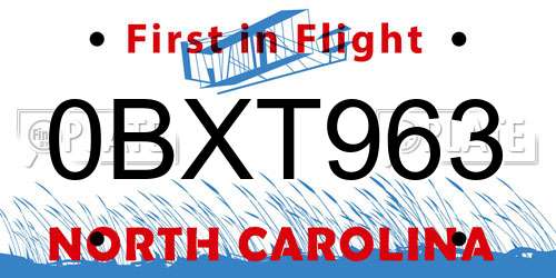 0BXT963 North Carolina License Plate