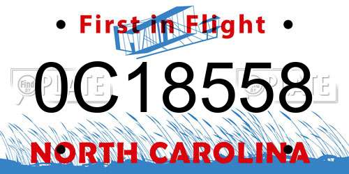 0C18558 North Carolina License Plate