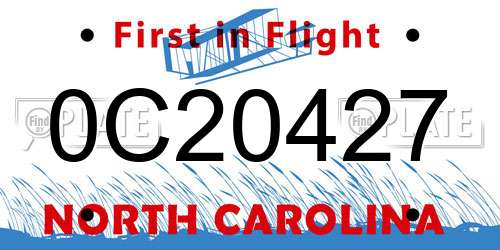 0C20427 North Carolina License Plate