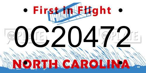 0C20472 North Carolina License Plate