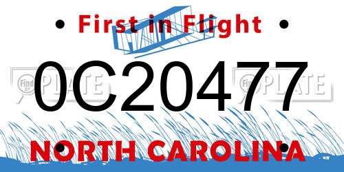 0C20477 North Carolina License Plate