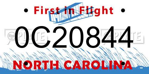 0C20844 North Carolina License Plate