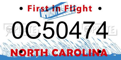 0C50474 North Carolina License Plate