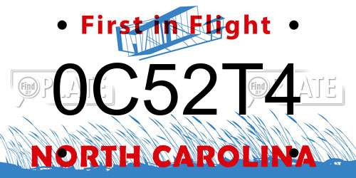 0C52T4 North Carolina License Plate