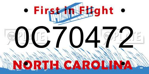 0C70472 North Carolina License Plate