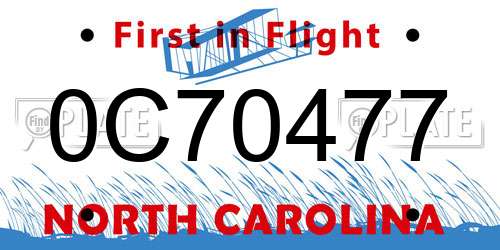 0C70477 North Carolina License Plate