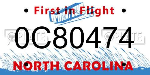 0C80474 North Carolina License Plate