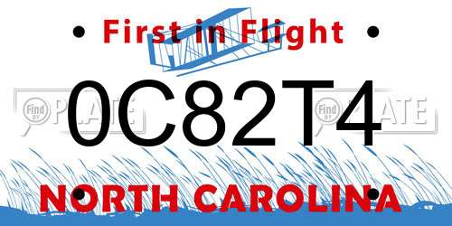 0C82T4 North Carolina License Plate