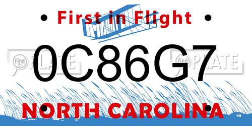 0C86G7 North Carolina License Plate
