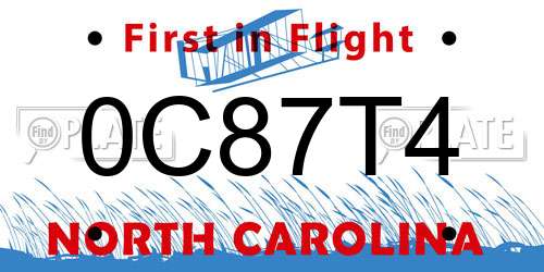 0C87T4 North Carolina License Plate