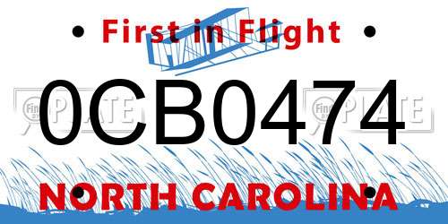 0CB0474 North Carolina License Plate