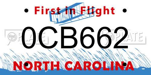 0CB662 North Carolina License Plate