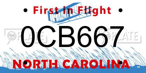 0CB667 North Carolina License Plate