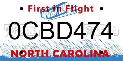 0CBD474 North Carolina License Plate
