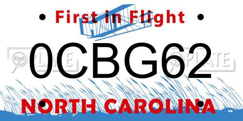 0CBG62 North Carolina License Plate