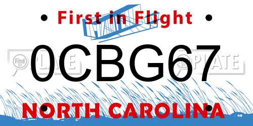 0CBG67 North Carolina License Plate