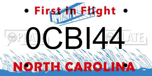 0CBI44 North Carolina License Plate