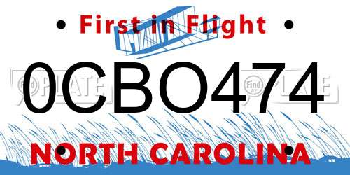0CBO474 North Carolina License Plate
