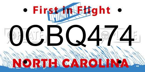 0CBQ474 North Carolina License Plate
