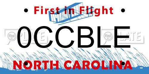 0CCBLE North Carolina License Plate