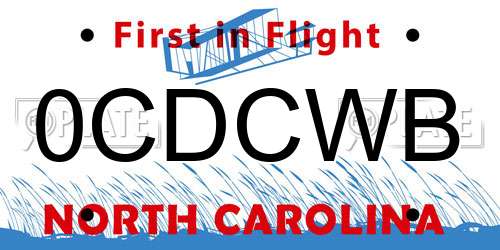 0CDCWB North Carolina License Plate