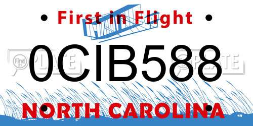 0CIB588 North Carolina License Plate