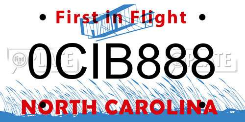 0CIB888 North Carolina License Plate