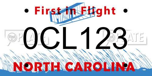 0CL123 North Carolina License Plate