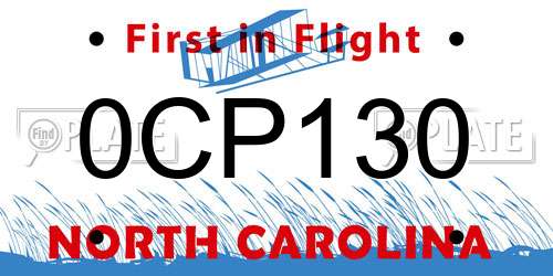 0CP130 North Carolina License Plate